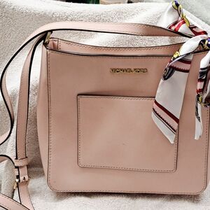 Michael Kors Blush Pink Tan Gloria Leather Tote Crossbody Bag Purse